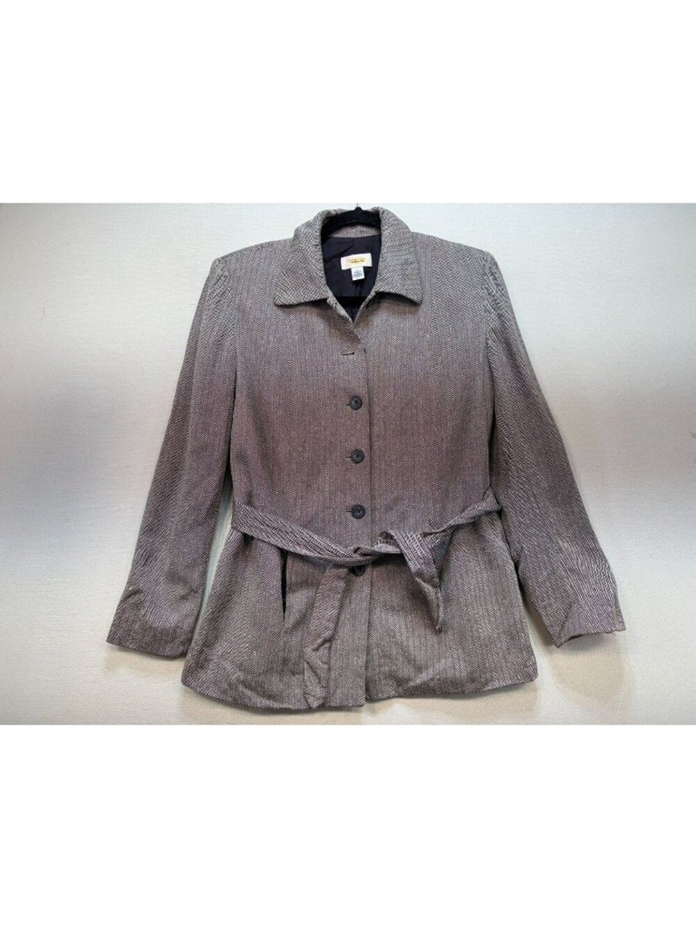 Talbots Women's Tie Belt Blazer Jacket Long Sleeve Button Front Size 6 Black